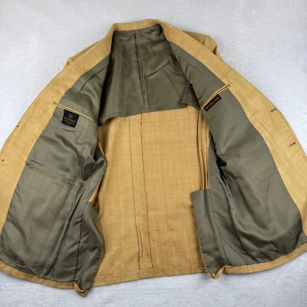 Hudson's Men's Store Silk Blazer Mens 40R Tan Vintage Two Button Sport‎ Coat